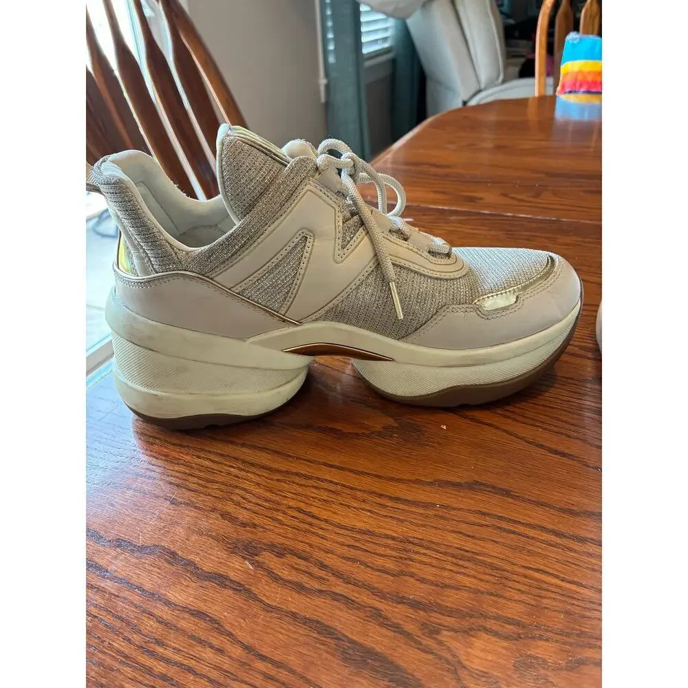 Michael Kors Olympia Trainer Sneakers In Pale Gold Platform Size 9.5